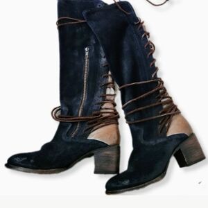 Freebird By Steven Coal Suede Mid-Calf Lace-Up Boots Size 10 US Women